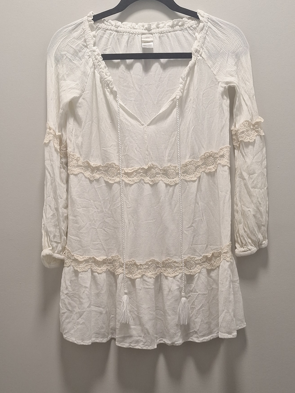 L*Space Boho Long Sleeve Tunic - Swim Cover - Up | Ivory Cream | Size XS